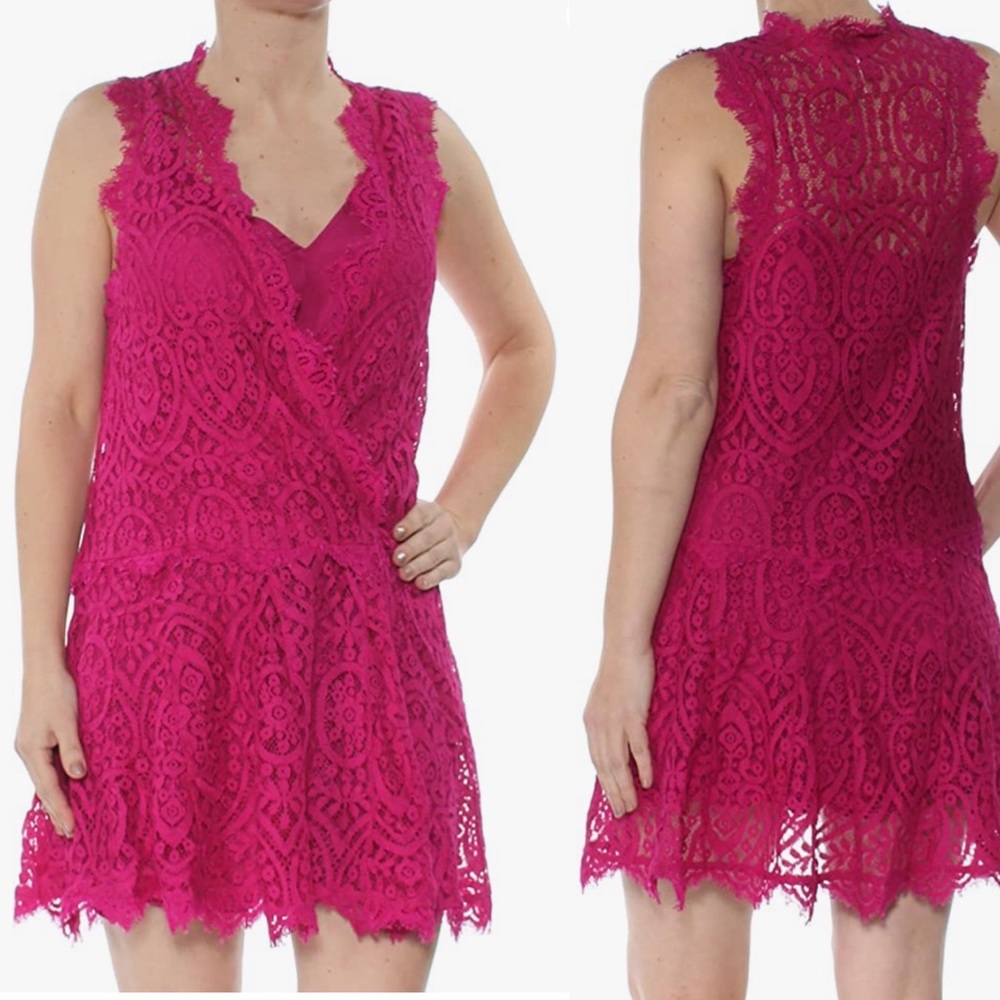 Free People Pink Lace Heart in Two Mini Dress
